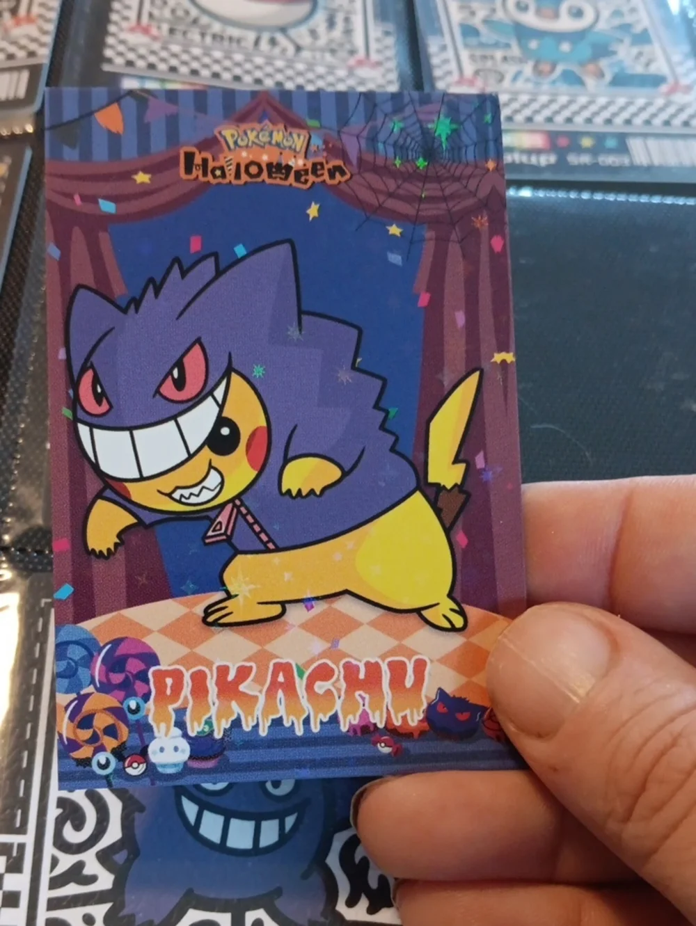 Pokemon Pikachu in Purple and Yellow Halloween Card